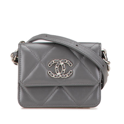 Chanel Lambskin 19 Flap Coin Purse With Chain Gray