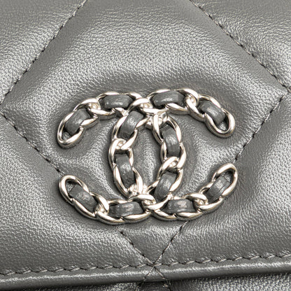 Chanel Lambskin 19 Flap Coin Purse With Chain Gray
