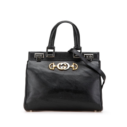 Gucci Small Grainy Calfskin Zumi Top Handle Bag Black
