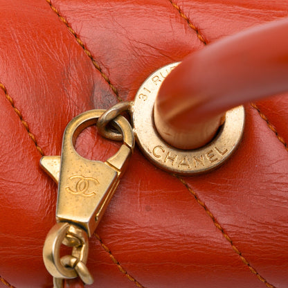 Chanel Small Lambskin Chevron Coco Top Handle Bag Red