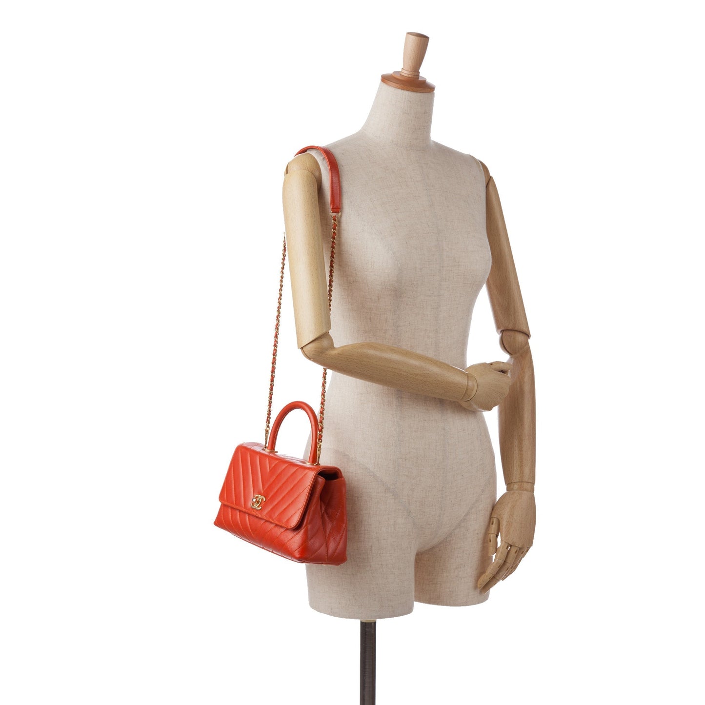 Chanel Small Lambskin Chevron Coco Top Handle Bag Red