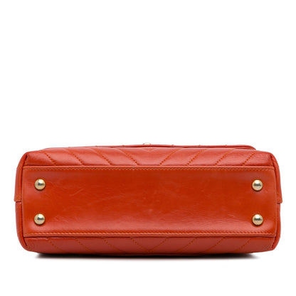 Chanel Small Lambskin Chevron Coco Top Handle Bag Red