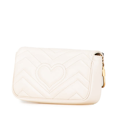 Gucci Super Mini GG Marmont Leather Matelasse Flap Crossbody White