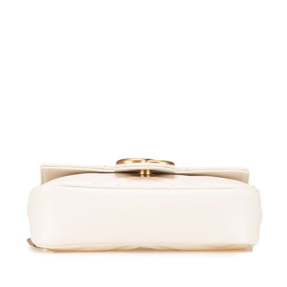 Gucci Super Mini GG Marmont Leather Matelasse Flap Crossbody White