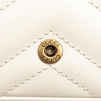 Gucci Super Mini GG Marmont Leather Matelasse Flap Crossbody White