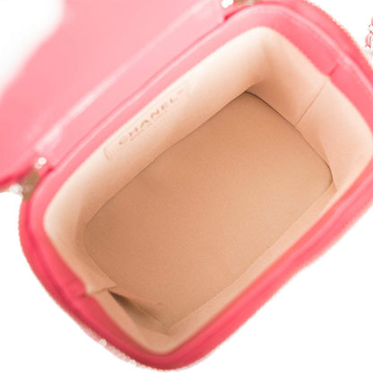 Chanel Pink Small Rattan Vanity Case Silver Hardware