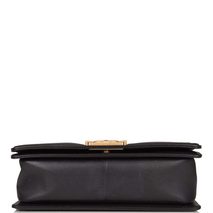Pre-owned Chanel Black Python Medium Boy Bag Antique Gold Hardware