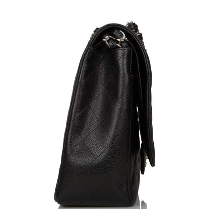Chanel Maxi Classic Double Flap Bag Black Quilted Caviar Silver Hardware