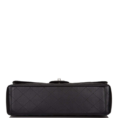 Chanel Maxi Classic Double Flap Bag Black Quilted Caviar Silver Hardware