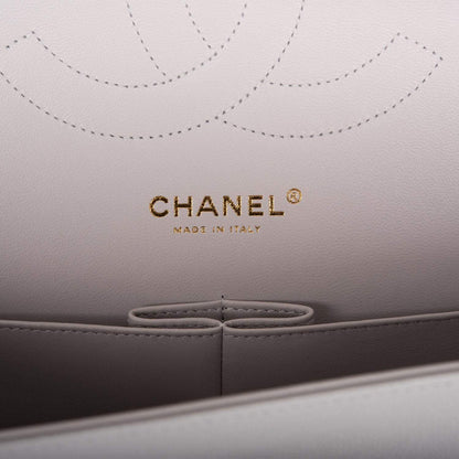 Chanel Light Gray Quilted Caviar Jumbo Classic Double Flap Bag Light Gold Hardware
