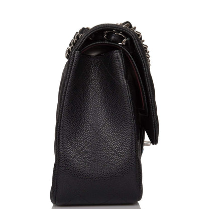 Chanel Jumbo Classic Double Flap Bag Black Caviar Silver Hardware