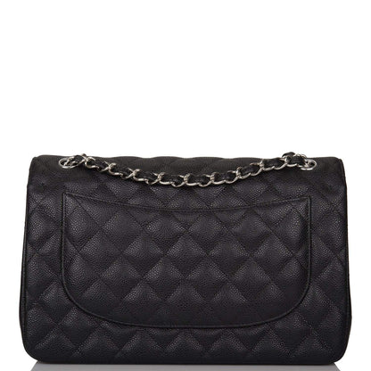 Chanel Jumbo Classic Double Flap Bag Black Caviar Silver Hardware
