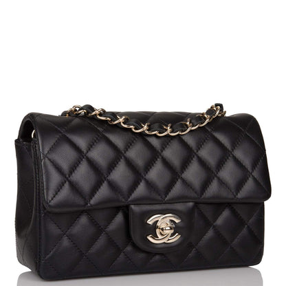 Chanel Mini Rectangular Flap Bag Black Lambskin Light Gold Hardware