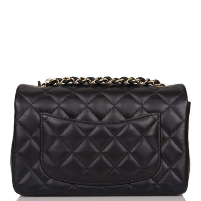 Chanel Mini Rectangular Flap Bag Black Lambskin Light Gold Hardware