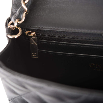 Chanel Mini Rectangular Flap Bag Black Lambskin Light Gold Hardware