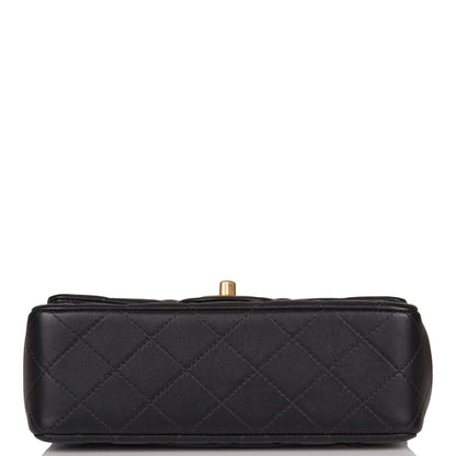 Chanel Rectangular Mini Flap Bag with Top Handle Black Lambskin Antique Gold Hardware