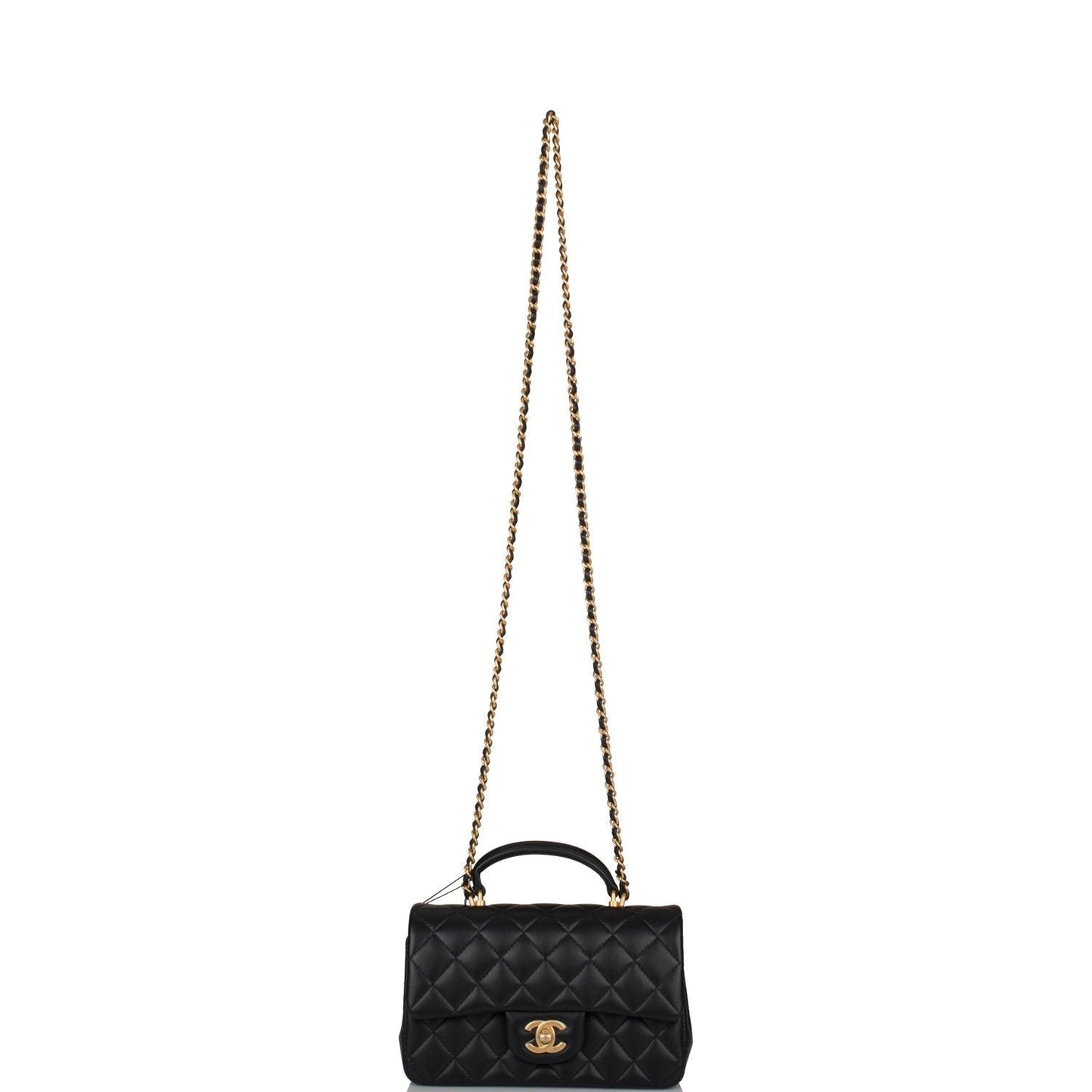 Chanel Rectangular Mini Flap Bag with Top Handle Black Lambskin Antique Gold Hardware
