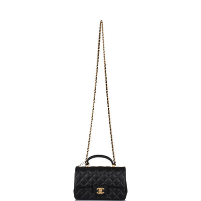 Chanel Rectangular Mini Flap Bag with Top Handle Black Lambskin Antique Gold Hardware