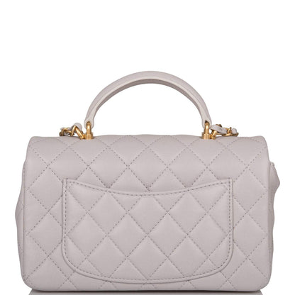 Chanel Mini Rectangular Flap Bag with Top Handle Gray Lambskin Antique Gold Hardware
