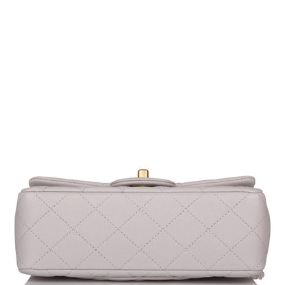 Chanel Mini Rectangular Flap Bag with Top Handle Gray Lambskin Antique Gold Hardware