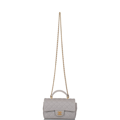 Chanel Mini Rectangular Flap Bag with Top Handle Gray Lambskin Antique Gold Hardware