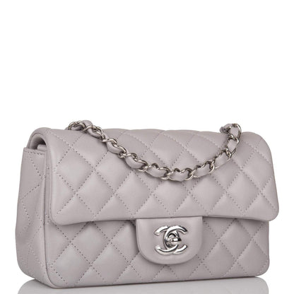 Chanel Light Gray Quilted Lambskin Rectangular Mini Classic Flap Bag Silver Hardware