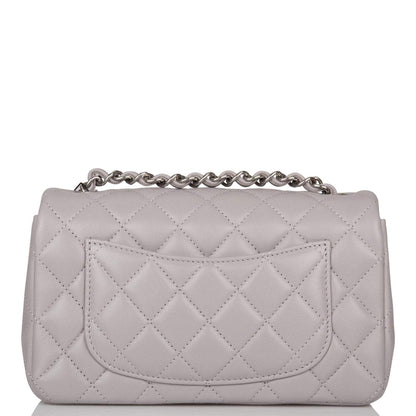 Chanel Light Gray Quilted Lambskin Rectangular Mini Classic Flap Bag Silver Hardware