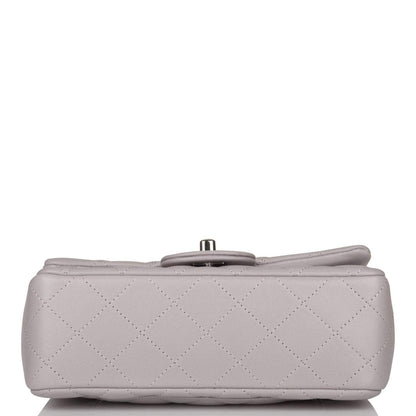 Chanel Light Gray Quilted Lambskin Rectangular Mini Classic Flap Bag Silver Hardware
