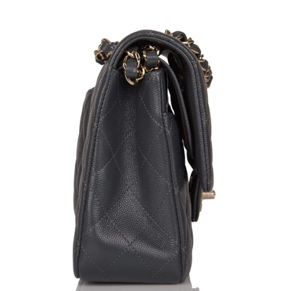 Chanel Medium Classic Double Flap Bag Dark Gray Caviar Light Gold Hardware