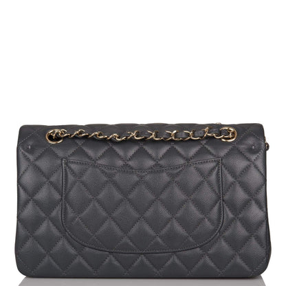 Chanel Medium Classic Double Flap Bag Dark Gray Caviar Light Gold Hardware