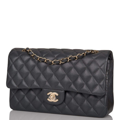 Chanel Medium Classic Double Flap Bag Dark Gray Caviar Light Gold Hardware