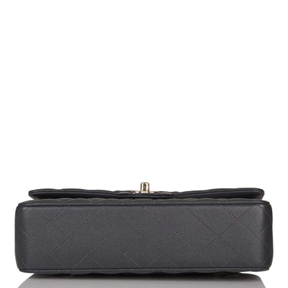 Chanel Medium Classic Double Flap Bag Dark Gray Caviar Light Gold Hardware