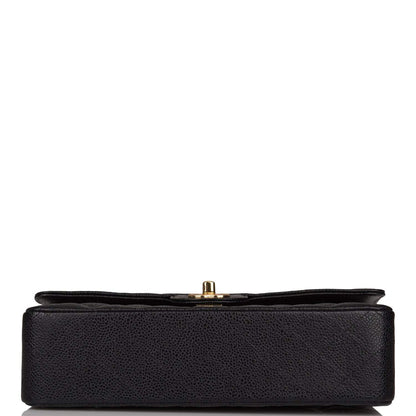 Chanel Black Quilted Caviar Medium Classic Double Flap Bag Gold Hardware