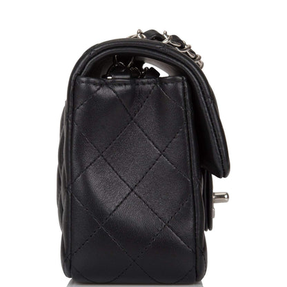 Chanel Mini Rectangular Flap Bag Black Lambskin Light Silver Hardware