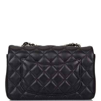 Chanel Mini Rectangular Flap Bag Black Lambskin Light Silver Hardware