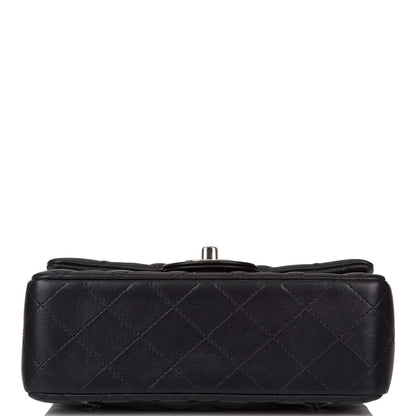 Chanel Mini Rectangular Flap Bag Black Lambskin Light Silver Hardware