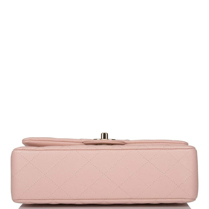 Chanel Rose Clair Quilted Caviar Small Classic Double Flap Bag Light Gold Hardware