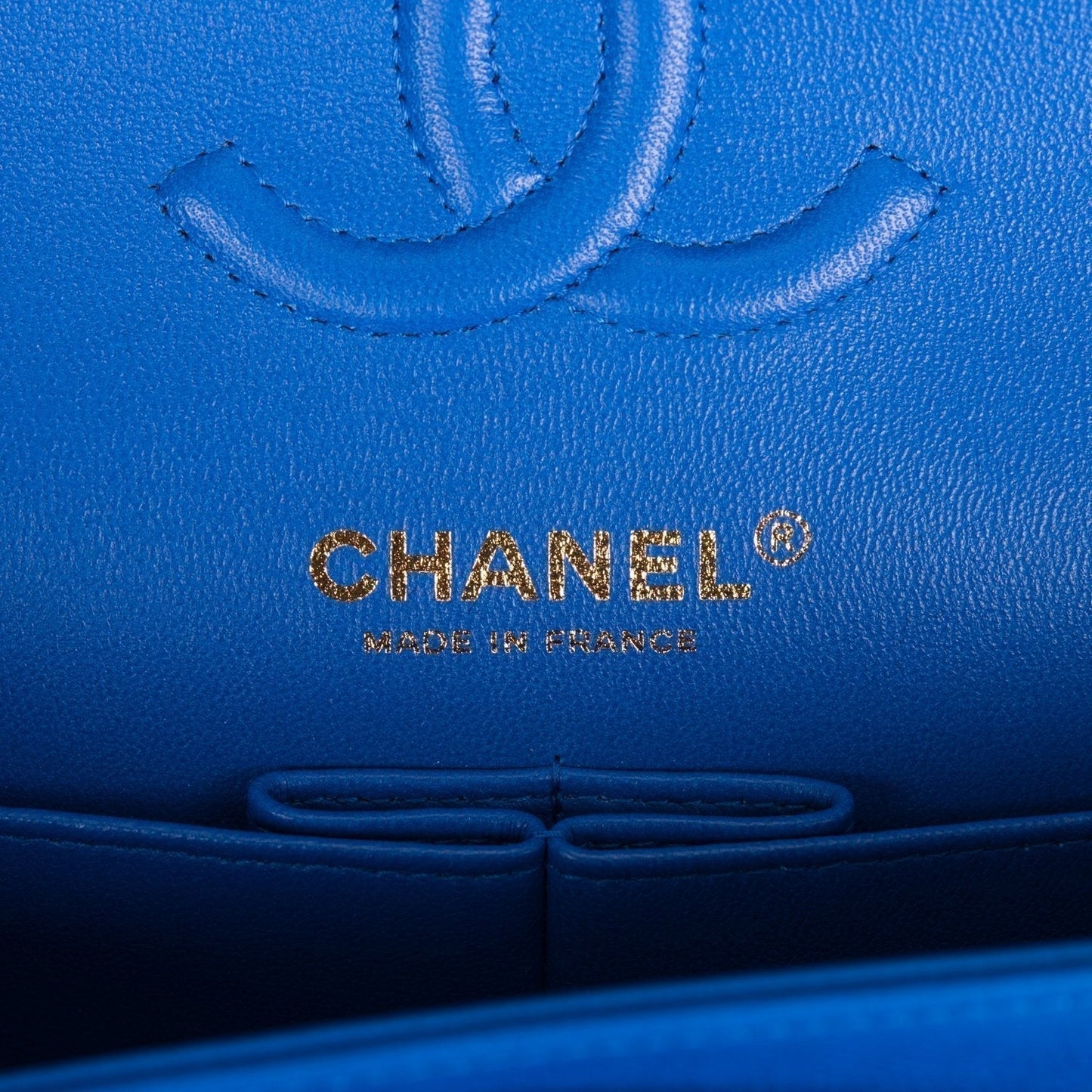 Chanel Small Classic Double Flap Blue Chevron Caviar Gold Hardware