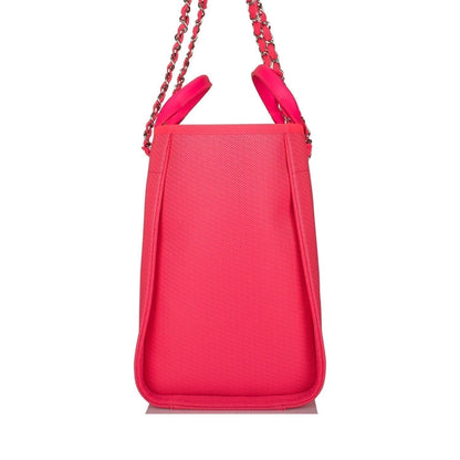 Chanel Neon Pink and Orange Mixed Fibers Large Deauville Shopping Bag Silver Hardware