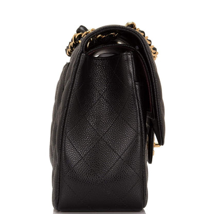Chanel Jumbo Classic Double Flap Bag Black Caviar Gold Hardware