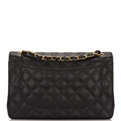 Chanel Jumbo Classic Double Flap Bag Black Caviar Gold Hardware
