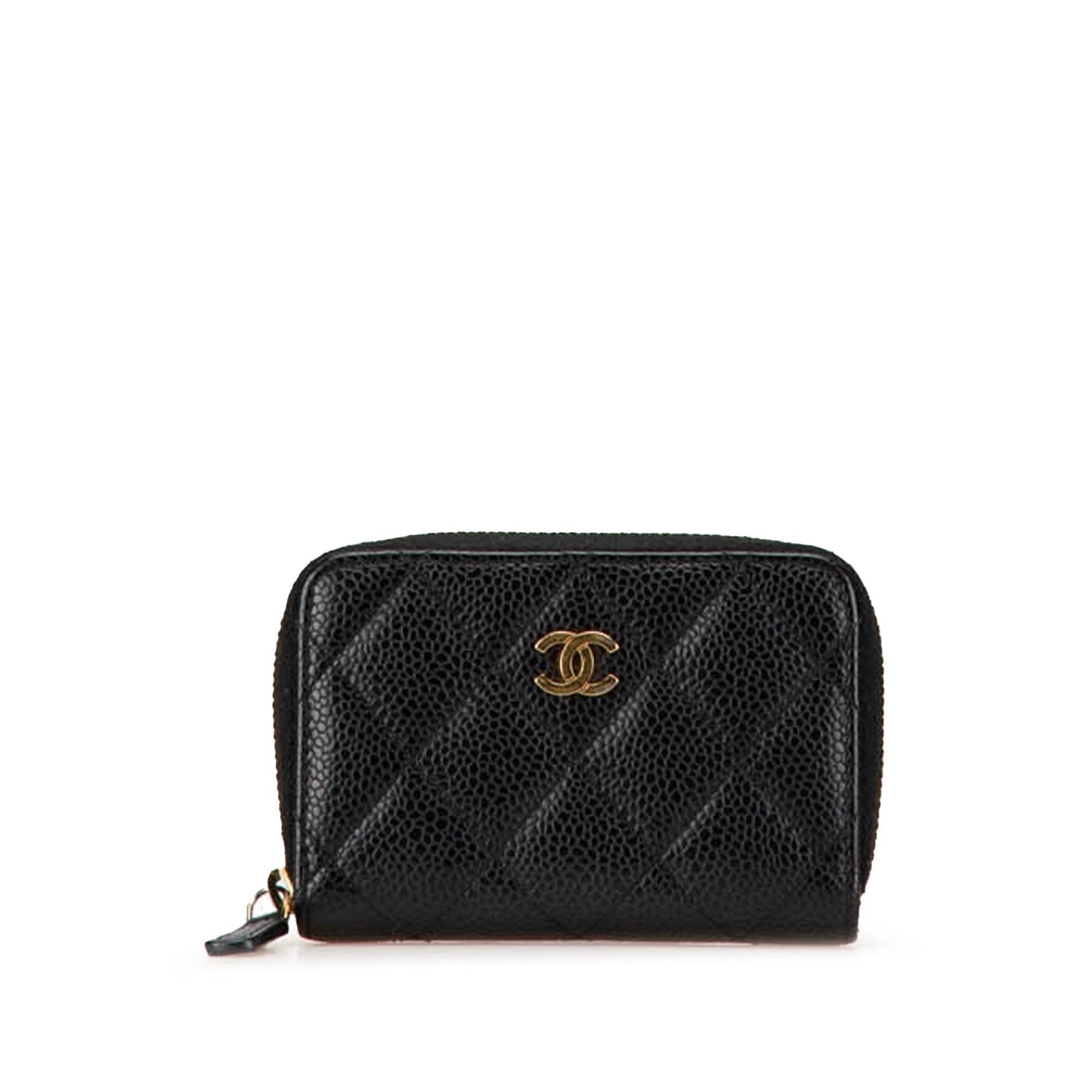 Chanel CC Quilted Caviar Zip Coin Purse Black