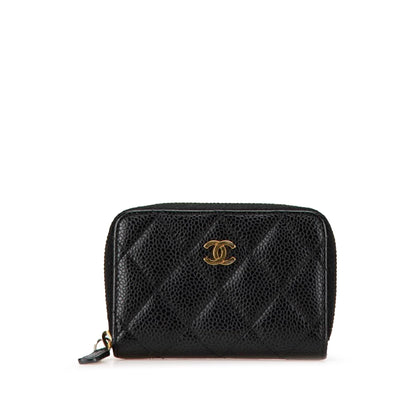 Chanel CC Quilted Caviar Zip Coin Purse Black