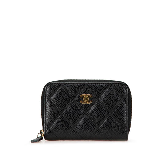 Chanel CC Quilted Caviar Zip Coin Purse Black