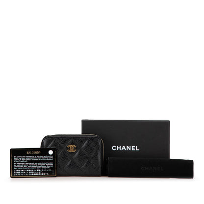 Chanel CC Quilted Caviar Zip Coin Purse Black