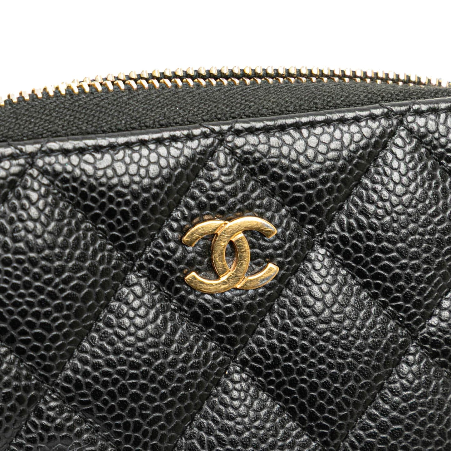 Chanel CC Quilted Caviar Zip Coin Purse Black