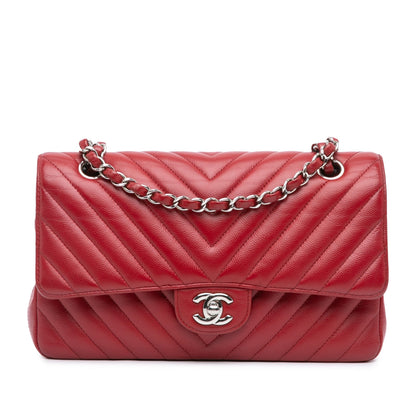 Chanel Medium Classic Chevron Caviar Double Flap Red