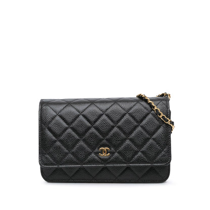 Chanel CC Quilted Caviar Wallet on Chain Black