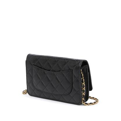 Chanel CC Quilted Caviar Wallet on Chain Black