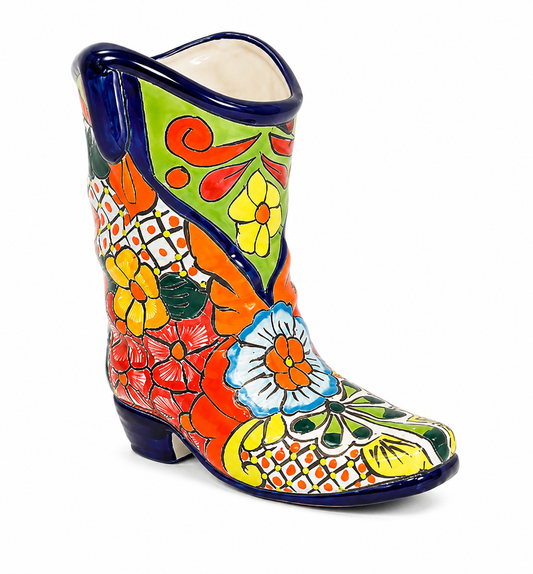 Talavera Ceramic Cowboy Boot Flower Vase Decor